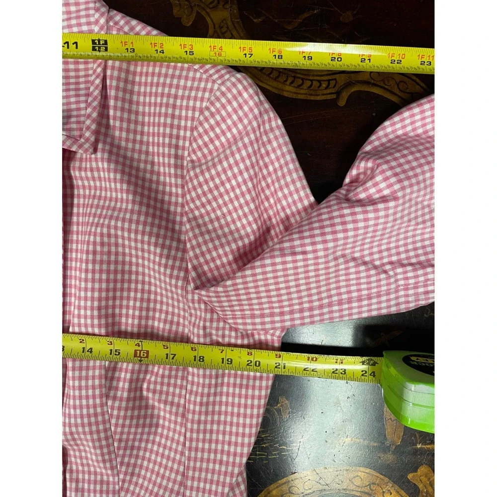 Brooks Brothers Womens Pink Gingham Cotton Double Breasted Blazer Jacket Work 14